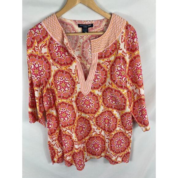 St Tropez West Woman Linen Blend Patterned Blouse Size 1X - Picture 1 of 6
